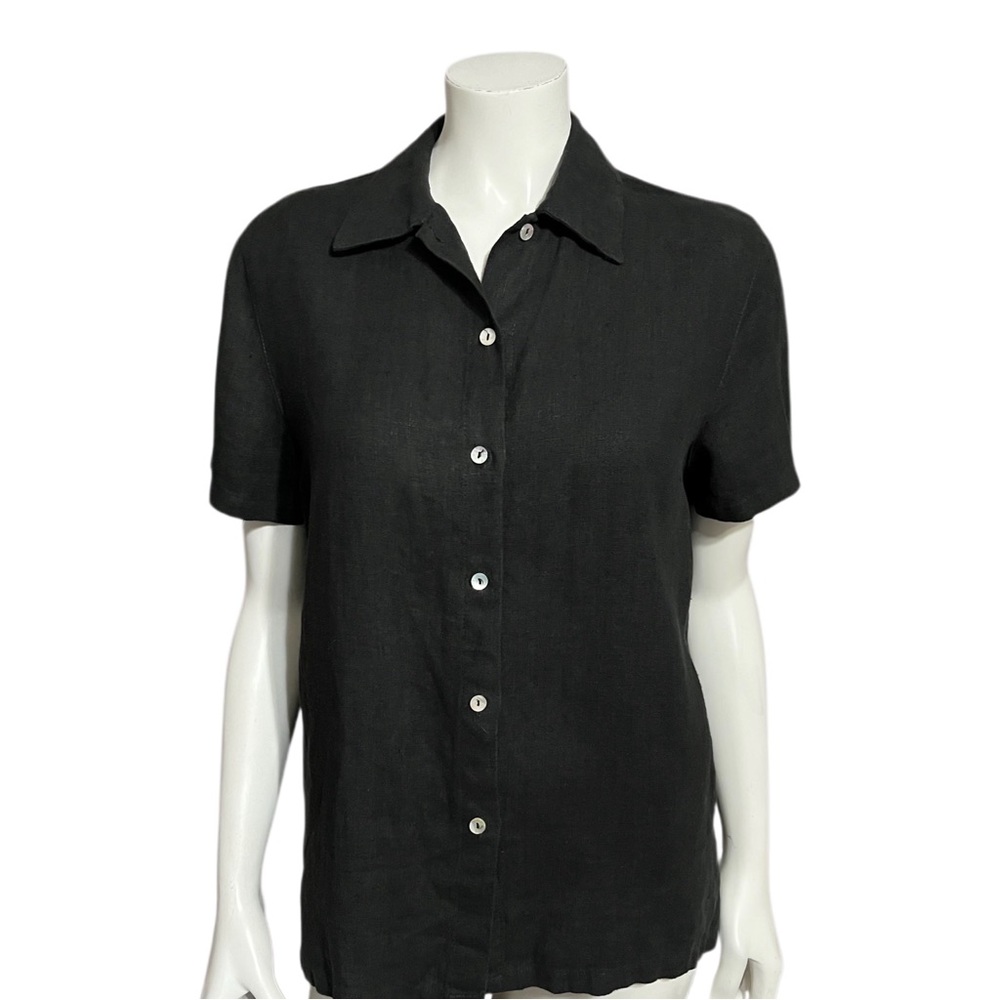 SOLD⭐️Comfy 100% Linen Black Short Sleeve Shirt Sz-Medium - Picture 1 of 9